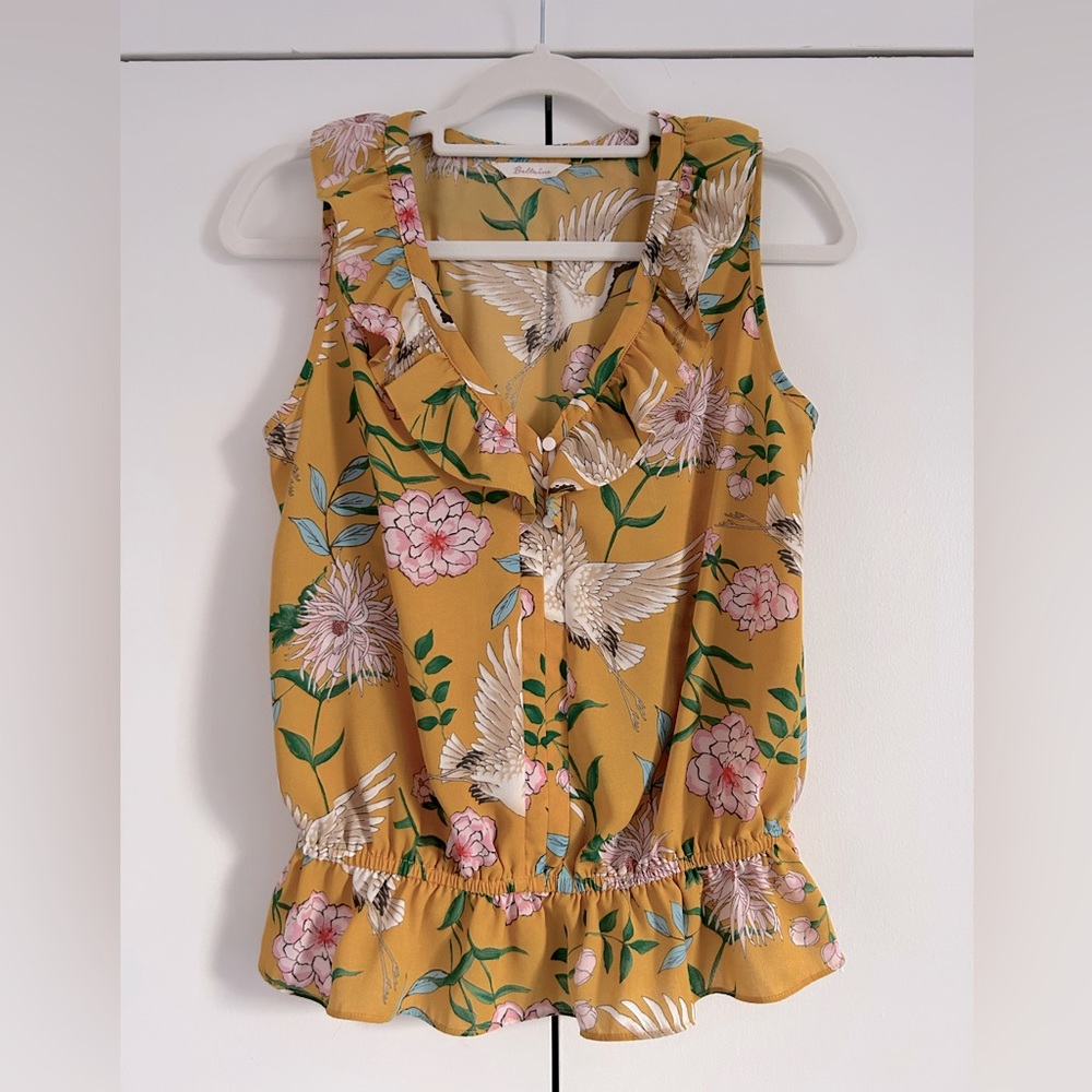 Beltaine Summer Floral Yellow Sleeveless Blouse